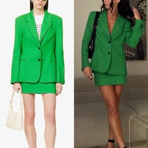 Frame Linen Green Two Button Structured Blazer